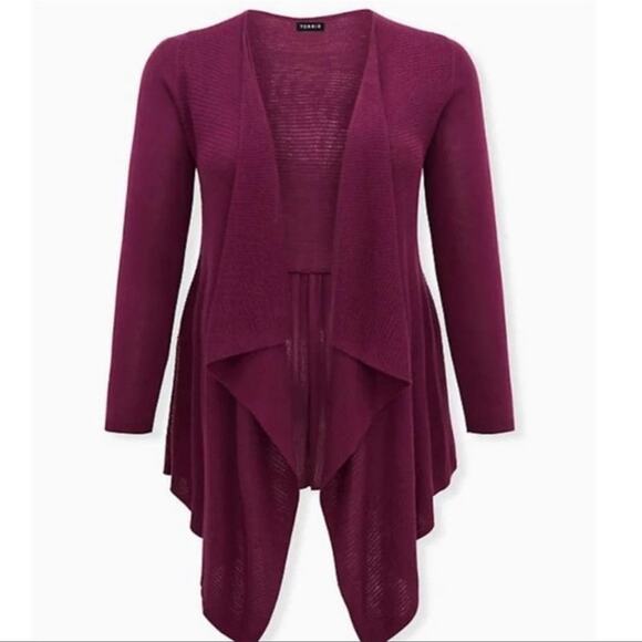 Torrid Plum Asymmetrical Hem Open Draped Cardigan - Picture 4 of 12